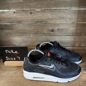 Childrens Big Kids Nike Air Max 90 LTR Black Leather‎ Athletic Shoes Sneakers 7Y